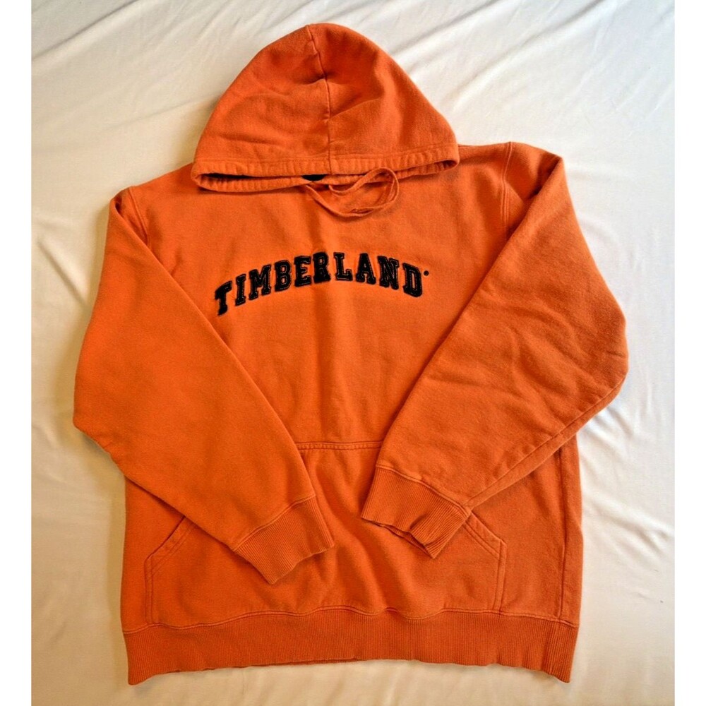 Vintage Timberland Weathergear Hoodie Orange Spellout Boxy Fit Streetwear M